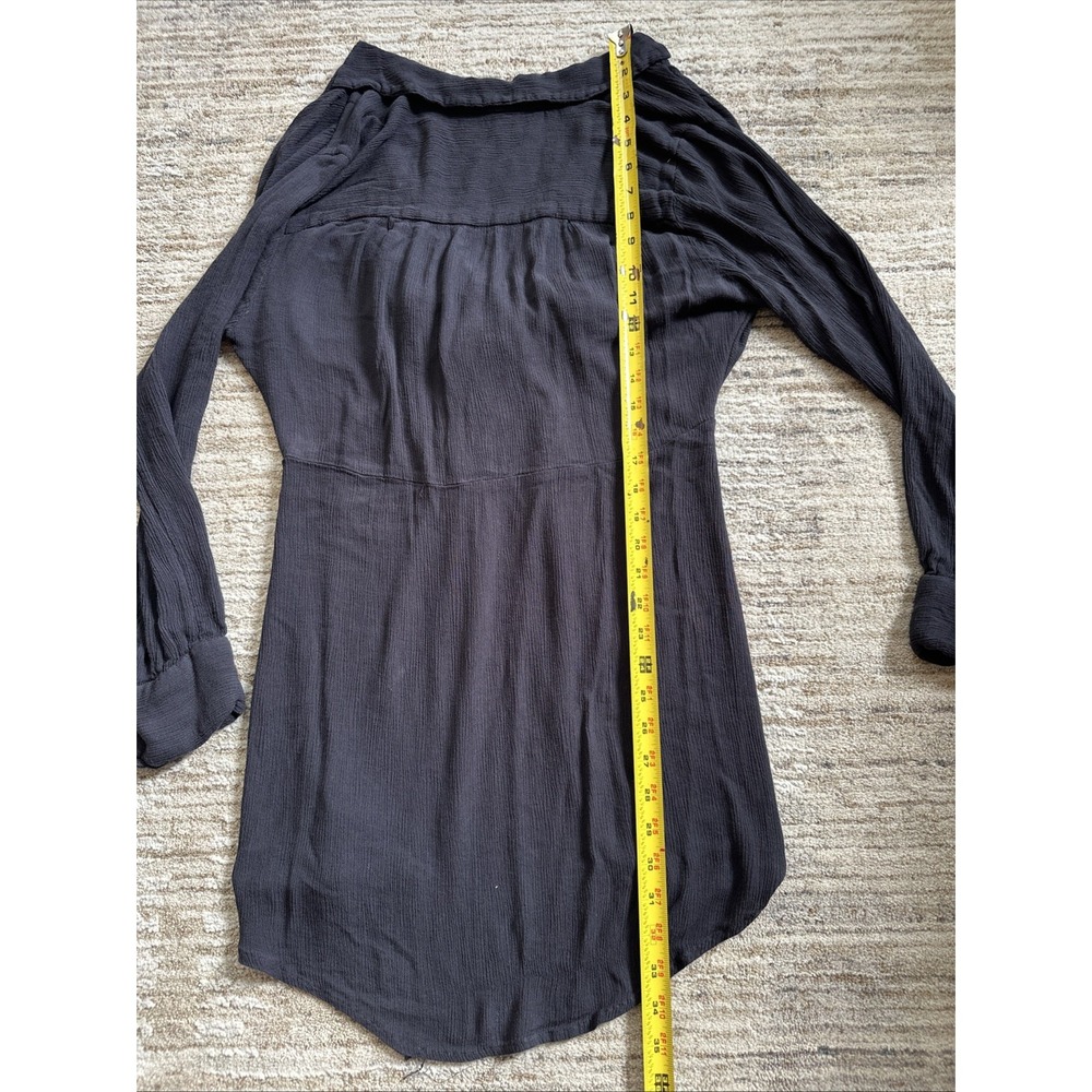 Free People Crinkled Tunic Women Black Sz M Ruched V-Neck Boho Sternum Tie - Picture 11 of 11